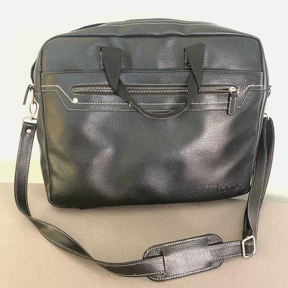 Landa Black Vegan Leather Mens Briefcase Shoulder Bag Laptop Dividers Strap